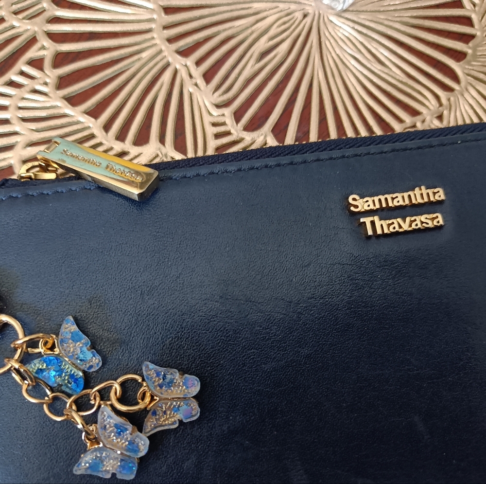Samantha Thavasa Navy Blue Genuine Leather Wallet Clutch